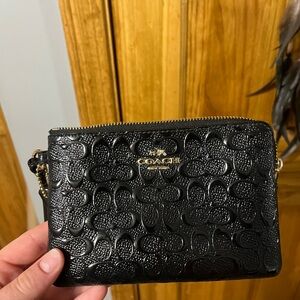 Coach Black Embossed Leather Wristlet Clutch